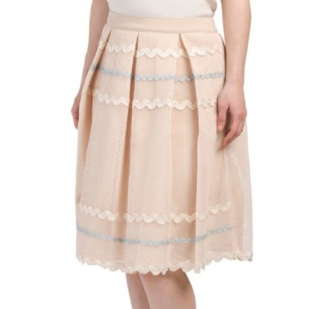 English Factory Women's Pleated Mesh Overlay A-Line Skirt